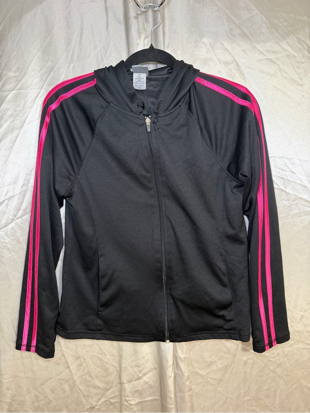 Champion Women’s Medium Black Pink Stripe Full Zip Hooded Athletic Jacket Size M